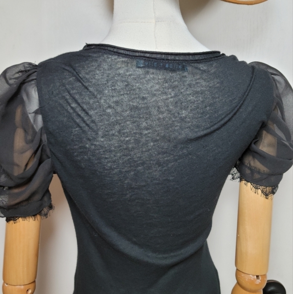 Alice + Olivia Black Sheer Sleeve Tee 100% Silk Detail Size XS - Picture 8 of 10